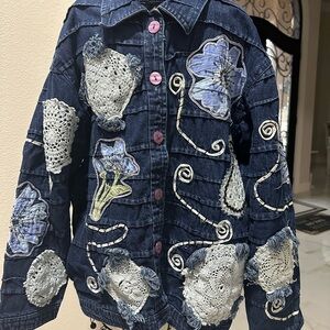 New Directions Blue Jean Jacket with Purple and White Accents